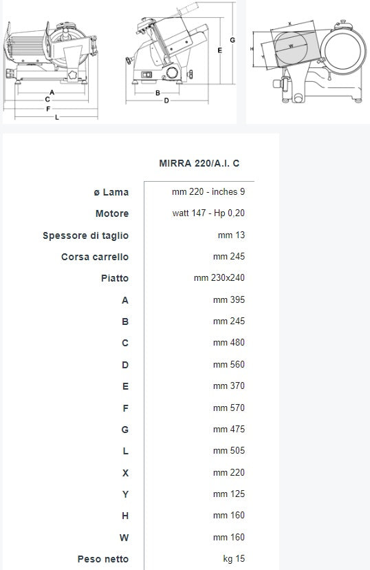 AFFETTATRICE MIRRA 220AI C WEB CE 230 MN