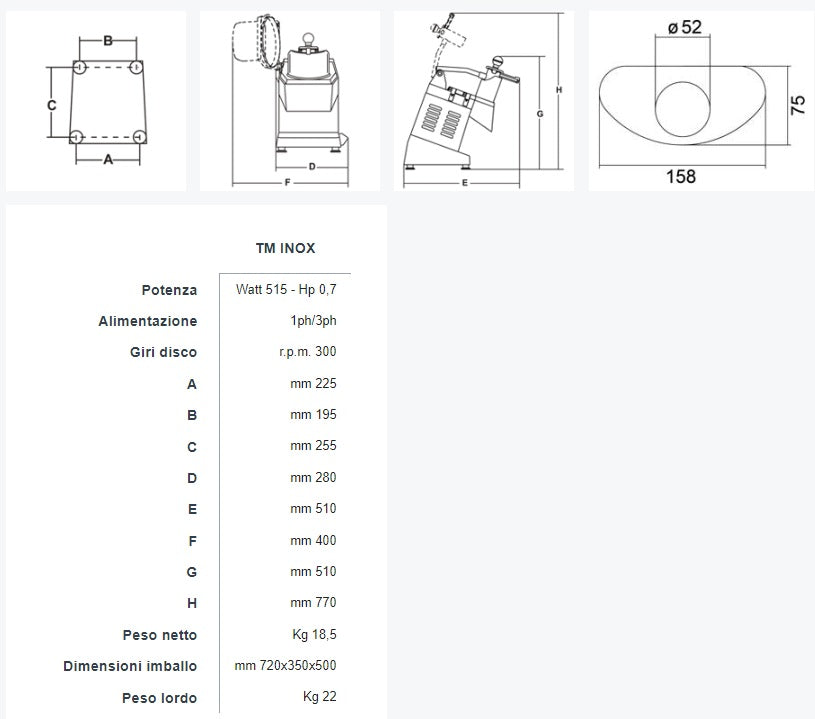 TAGLIAVERDURE E MOZZARELLA TM INOXPUL.CE 380 TF