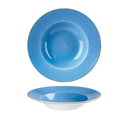 Piatto Pasta con Falda Stonecast Blu Puntinato Ø Cm.28 Interno Ø Cm.17,5 - Confezione da 12 Pz.