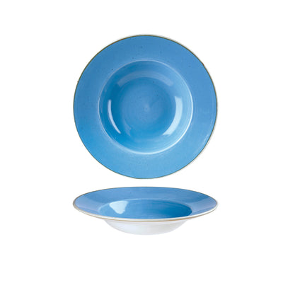 Piatto Pasta con Falda Stonecast Blu Puntinato Ø Cm.24 Interno Ø Cm.13,5 - Confezione da 12 Pz.