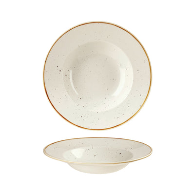 Piatto Pasta con Falda Stonecast Bianco Puntinato Ø Cm.28 Interno Ø Cm.17,5 - Confezione da 12 Pz.