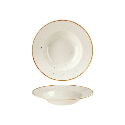 Piatto Pasta con Falda Stonecast Bianco Puntinato Ø Cm.24 Interno Ø Cm.13,5 - Confezione da 12 Pz.