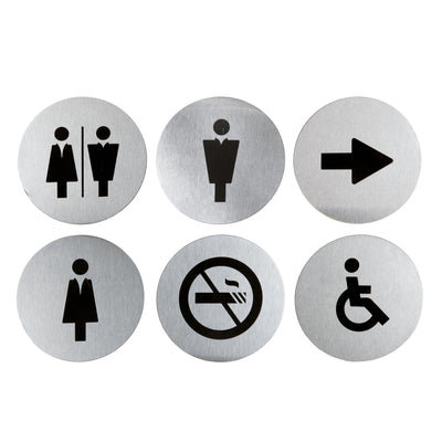 Conf. 6 Pz. Targhette Segnaletiche Adesive Inox Ø Cm.10