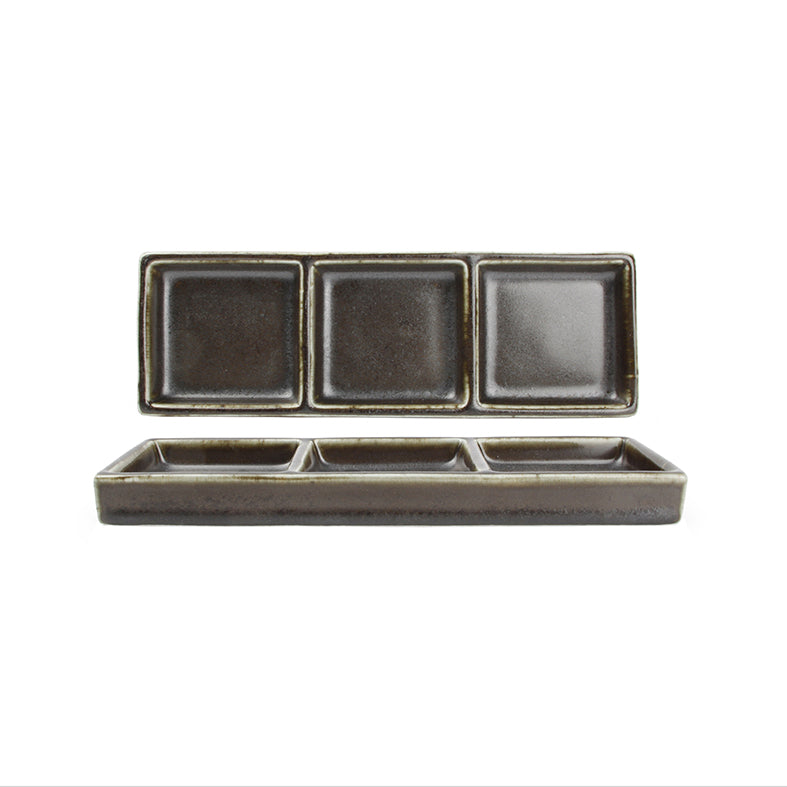 Vassoio rettangolare 3 Scomparti F2D Ceres Balck 24X8 cm - Confezione da 4 Pz.