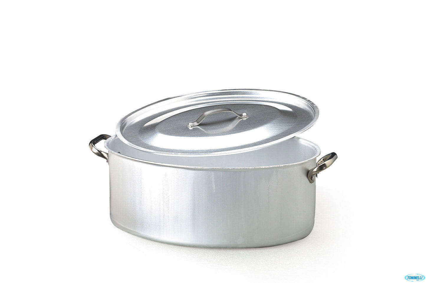 Casseruola Ovale 3 Mm Alluminio 2 Maniglie Inox Cm.34 H 14 Lt 8,6 Con Coperchio