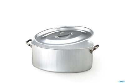 Casseruola Ovale 3 Mm Alluminio 2 Maniglie Inox Cm.36 H 15 Lt 10,60 Con Coperchio