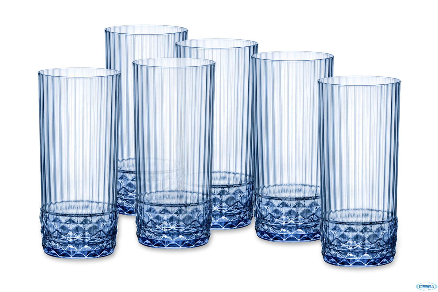 America '20S Blu Zaffiro Confezione Da 6 Bicchieri Cooler Per Cocktail Cl 49 H.16,2 Diametro 7,35 12