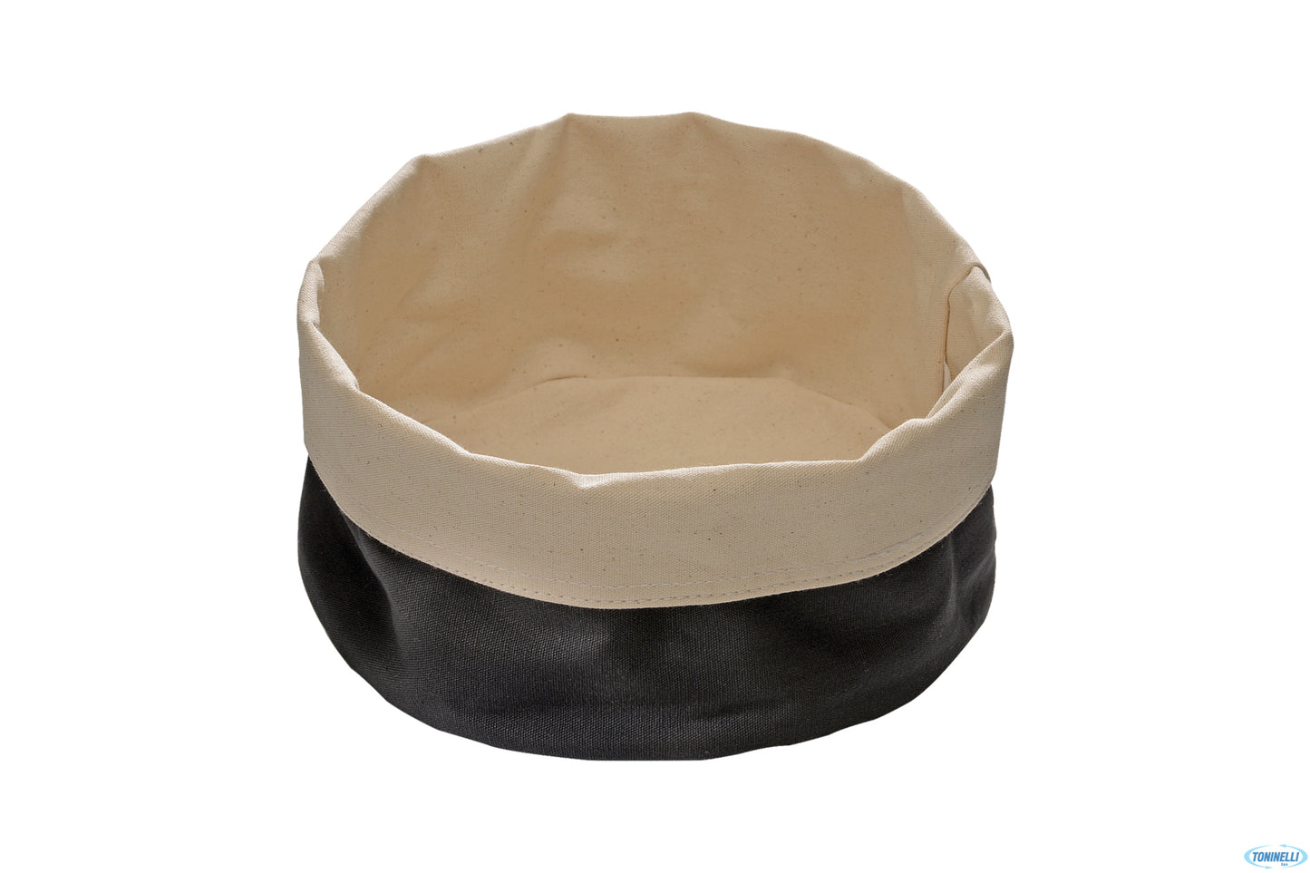 Porta Pane Cotone Tondo Esterno Nero-Interno Beige Cm.20Xh.12 30351