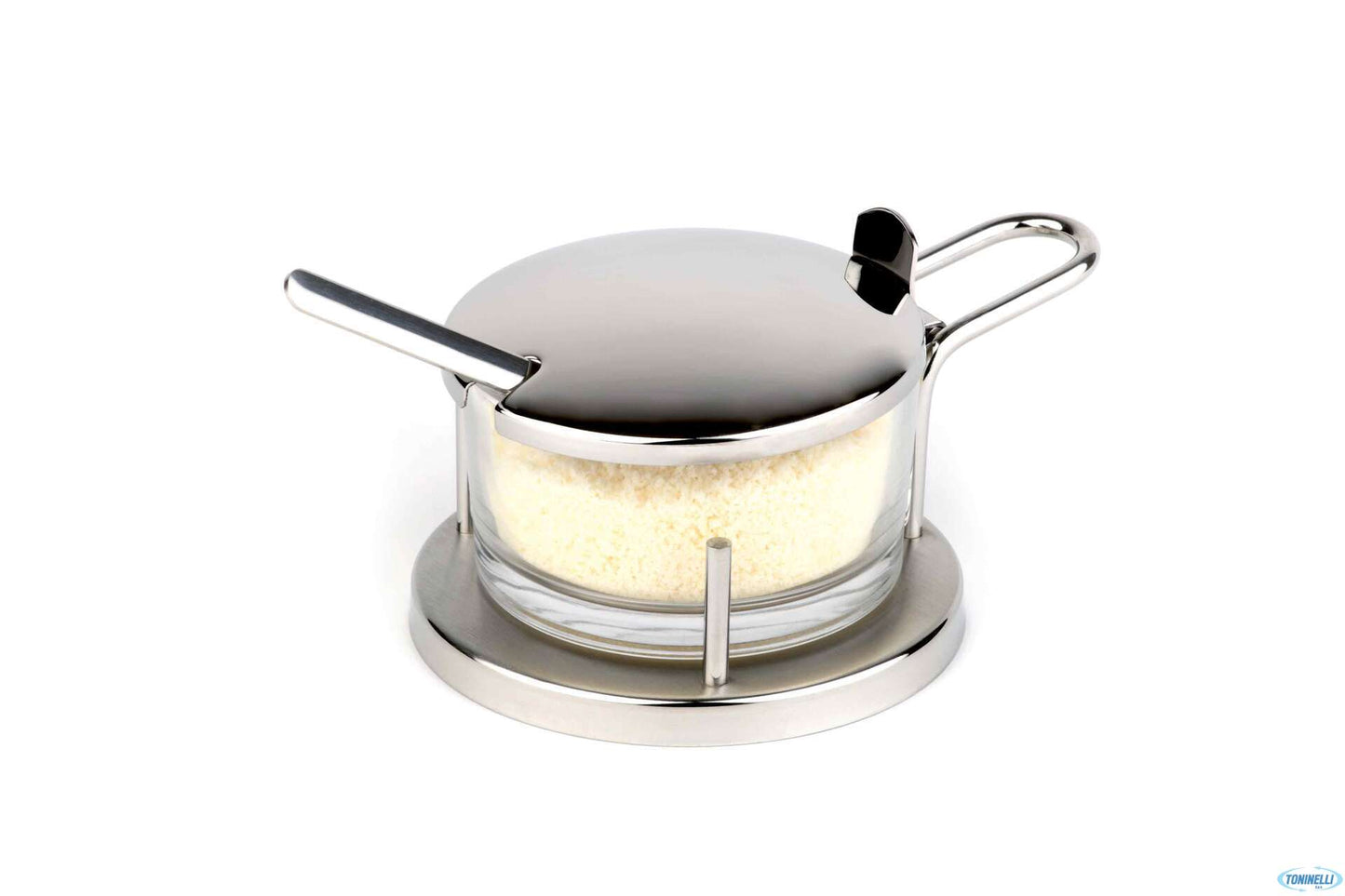 Classic-Formaggiera Inox-Vetro Cm 10,5 H. 7 Cm Acciaio Inox 18/8 Con Cucchiaio