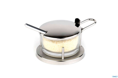 Classic-Formaggiera Inox-Vetro Cm 10,5 H. 7 Cm Acciaio Inox 18/8 Con Cucchiaio