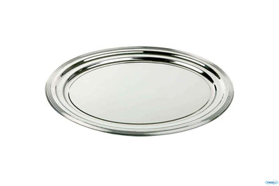 Classic-Vassoio Ovale Cm 46X34 Metallo Cromato Con Decorazione Linea, Bordo Arrotondato 00398
