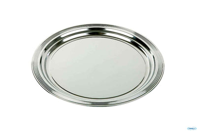 Classic-Vassoio Tondo Cm 35 Metallo Cromato Con Decorazione Linea, Bordo Arrotondato 00396