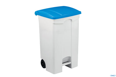 Contitop Mobile-Contenitore Rifiuti Mobile A Pedale Bianco Coperchio Blu 90L Cm 50X40 H 82 115595