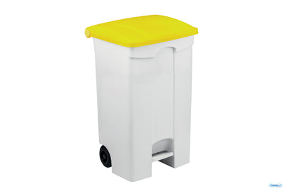 Contitop Mobile-Contenitore Rifiuti Mobile A Pedale Bianco Coperchio Giallo 90L Cm 50X40 H 82 11559