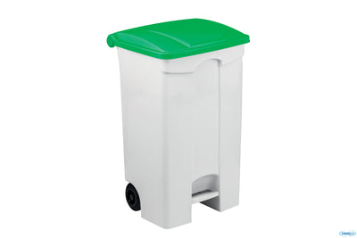 Contitop Mobile-Contenitore Rifiuti Mobile A Pedale Bianco Coperchio Verde 90L Cm 50X40 H 82 115598