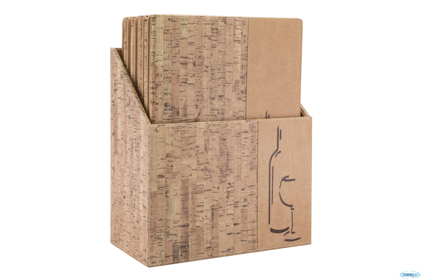 Design Sughero - Scatola Con 10 Portamenu Carta Dei Vini Formato A4 Design-Stile Sughero Con 1 Inser