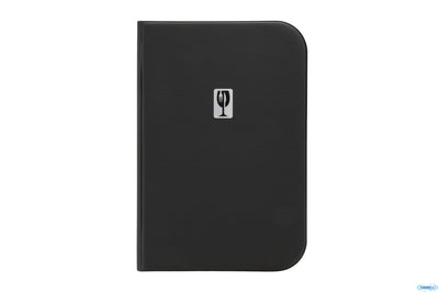 Essential - Portamenu In Pvc A4 Nero Con Motivo Rigato. Placca In Metallo Stilizzata Sulla Copertina