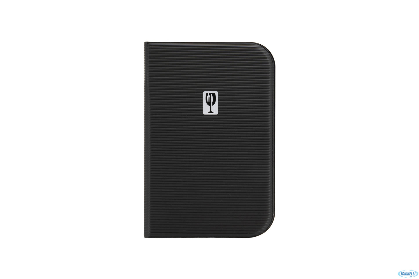 Essential - Portamenu In Pvc A5 Nero Con Motivo Rigato. Placca In Metallo Stilizzata Sulla Copertina