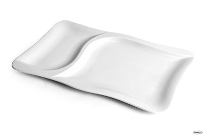 Gourmet-Piatto Porcellana Bianco Rettangolare 2 Scomparti Cm.37X24 3646