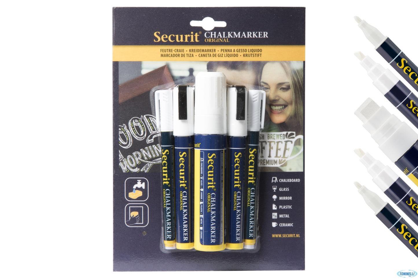 Set 5 Pennarelli A Gesso Liquido, 2 Punta Fine 1-2 Mm, 2 Punta Media 2-6 Mm E 1 Punta Grande 7-15 Mm