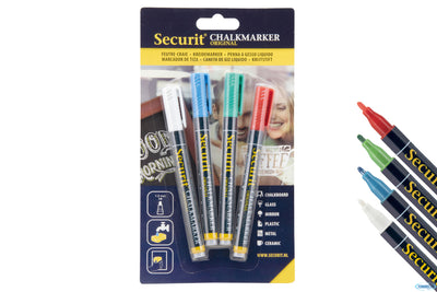 Set 4 Pennarelli A Gesso Liquido, Punta Fine 1-2 Mm, Colori Base (Bianco, Verde, Rosso, Blu) Bl-Sma1