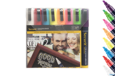 Set 8 Pennarelli A Gesso Liquido, Punta Media 2-6 Mm, Colori Assortiti (Giallo, Verde, Rosso, Blu, R