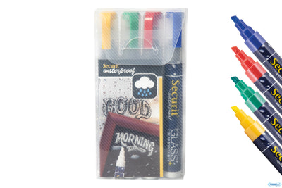 Set 4 Pennarelli A Gesso Liquido Resistenti All'Acqua, Punta Media 2-6 Mm A Scalpello, Colori Assort