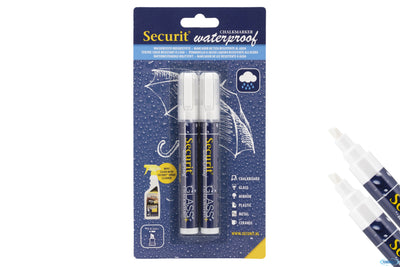 Set 2 Pennarelli A Gesso Liquido Resistenti All'Acqua, Punta Media 2-6 Mm A Scalpello, Colore Bianco