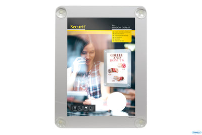 Porta Poster Da Vetrina Color Grigio Per A4 Con 4 Ventose Cm 36X27,1 Pfw-A4-Gy