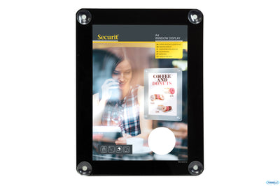 Porta Poster Da Vetrina Color Nero Per A4 Con 4 Ventose Cm 36X27,1 Pfw-A4-Bl