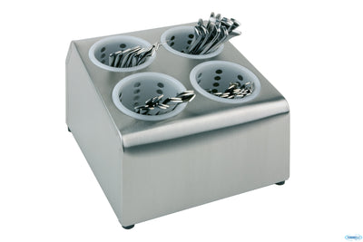 Portaposate Acciaio Inox 18/10 Cm.26X30 H.20 Con 4 Fori E Relativi Inserti In Polietilene 11994