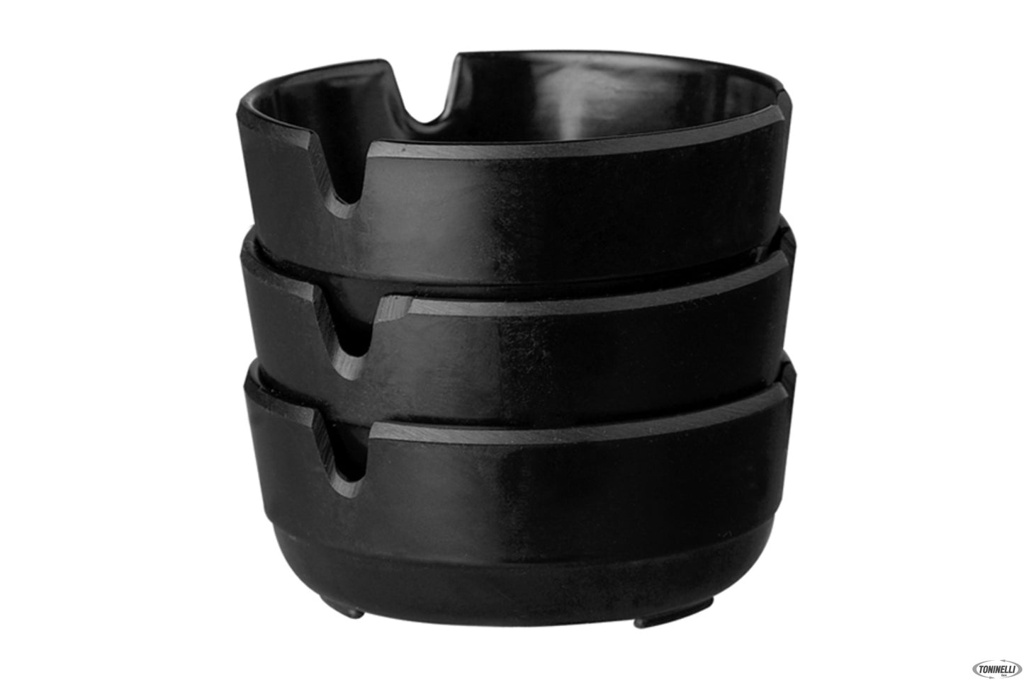 Set 3 Posaceneri In Melamina Nero Cm 8 H 3, Infrangibili Ed Impilabili