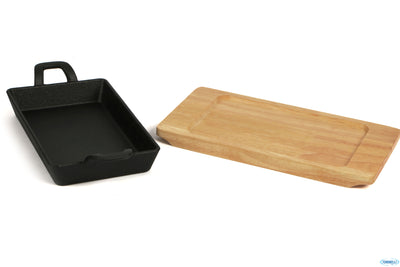 Professional Think-Casseruola Ghisa Rettangolare Cm.12X20 Con Base Legno Yy087-1