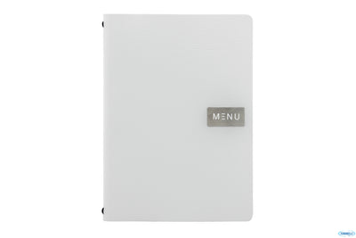 Raw-Portamenu In Pelle Ruvida Ecologica Bianca A4, 2 Placche Metalliche Ed 1 Inserto Mc-Lra4-Rwwt