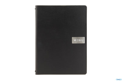 Raw-Portamenu In Pelle Ecologica Ruvida Nera A4, 2 Placche Metalliche Ed 1 Inserto Mc-Lra4-Rwbl
