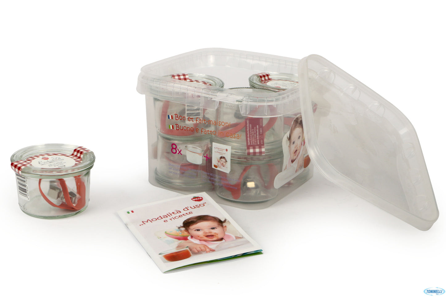 Set Bebe Weck-Secchiello 8 Vasi Ml200 Con Coperchio Guarnizione E Clips 751