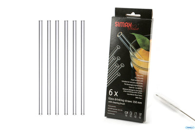 Simax Confezione Da 6 Cannucce Diritte In Vetro Cm.15 Diametro Mm.10 Con Scovolino 40151