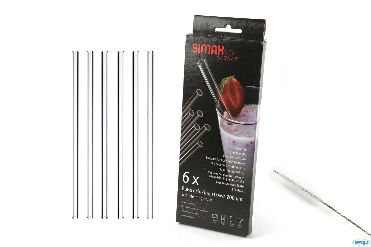 Simax Confezione Da 6 Cannucce Diritte In Vetro Cm.20 Diametro Mm.10 Con Scovolino 40201