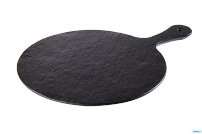 Slate-Rock-Vassoio Tondo Con Manico Cm 30 H.1,5 In Melamina Nera Effetto Ardesia 84257