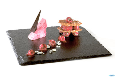 Slate-Vassoio In Melamina Nera Effetto Ardesia Gn 1.1 Cm 53X32,5 H. 1,2 Con Piedini Antiscivolo 8395