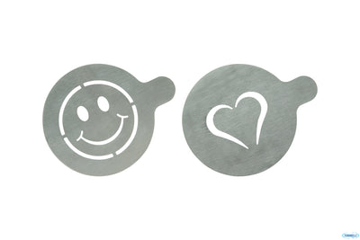 Set Da 2 Stencil In Acciaio Inox Per Decorare Il Cappuccino A Forma Di Cuore E Di Smile Cm 10,5X12,4