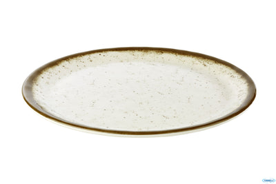 Stone Art-Piatto Piano Cm 25Xh.2 Melamina Effetto Puntinato Con Bordo Marrone 84511