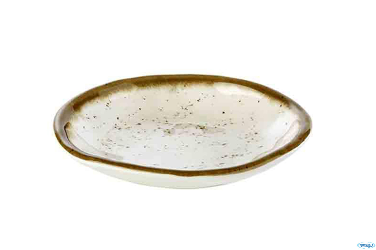 Stone Art-Piatto Fondo Melamina Effetto Puntinato Con Bordo Marrone Cm 15,5 H.2,5 84509