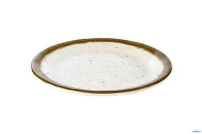 Stone Art-Piatto Piano Melamina Effetto Puntinato Con Bordo Marrone Cm 19 H.2 84510