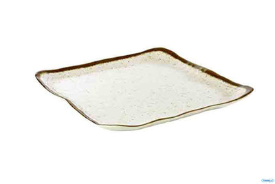 Stone Art-Piatto Quadro Melamina Effetto Puntinato Con Bordo Marrone Cm 33X32,5Xh3 84517