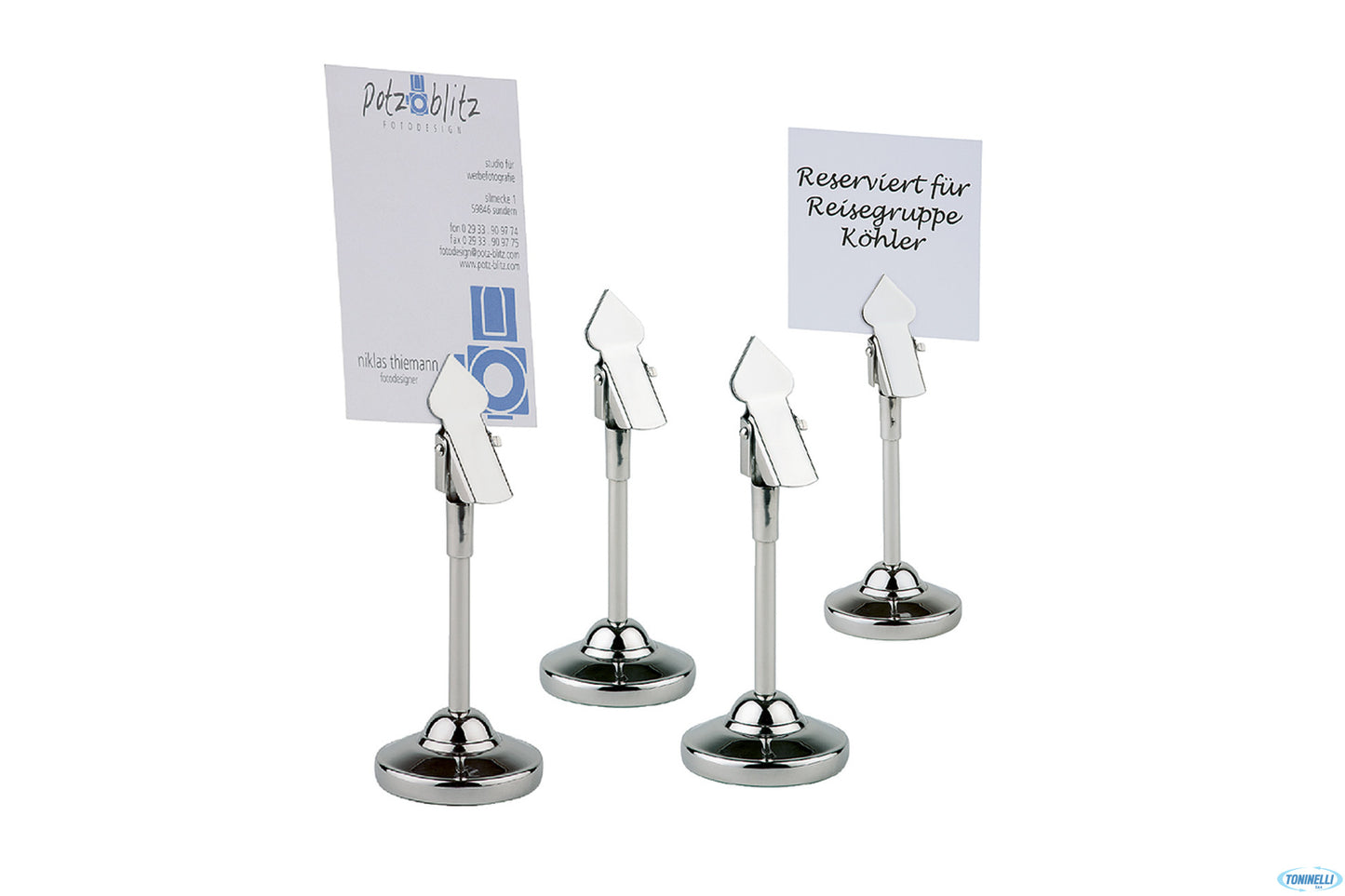 Set Da 4 Supporti Da Tavolo Ca. 4 Cm, Altezza 10 Cm Acciaio Inox. Inclusi 20 Tag Bianchi 00070