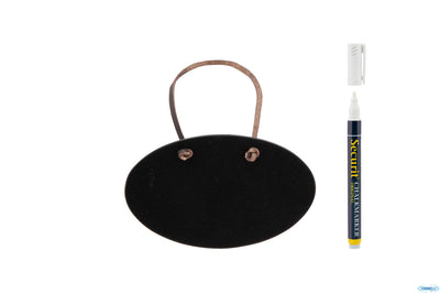 Set Da 6 Lavagne Tag Ovali Con Cordoncino Per Bottiglie. Colore Nero, Scrivibili Su Entrambi I Lati.