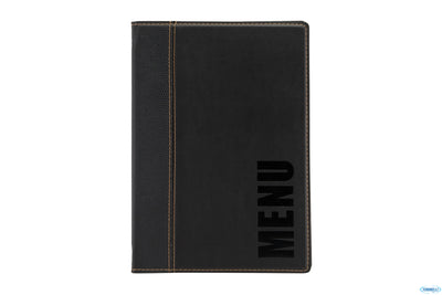 Trendy-Portamenu In Similpelle Colore Nero Scritta Menu In Bassorilievo Formato A4 Cm 24,6X34 Mc-