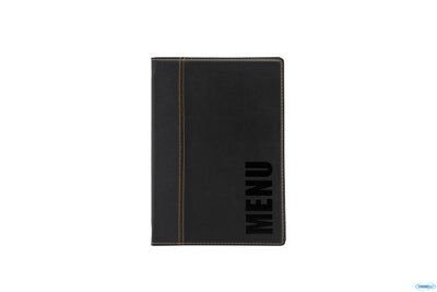 Trendy-Portamenu In Similpelle Colore Nero Scritta Menu In Bassorilievo Formato A5 Cm 17,7X25,3 M