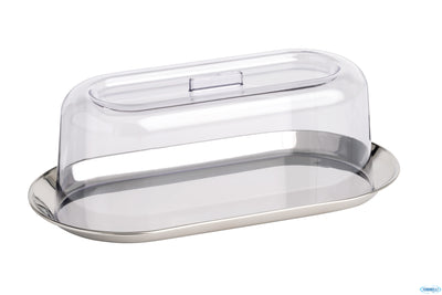 Set Composto Da Vassoio Ovale Acciaio Inox Cm 30X15,5 E Coperchio In San H.10,5 Cm 00828